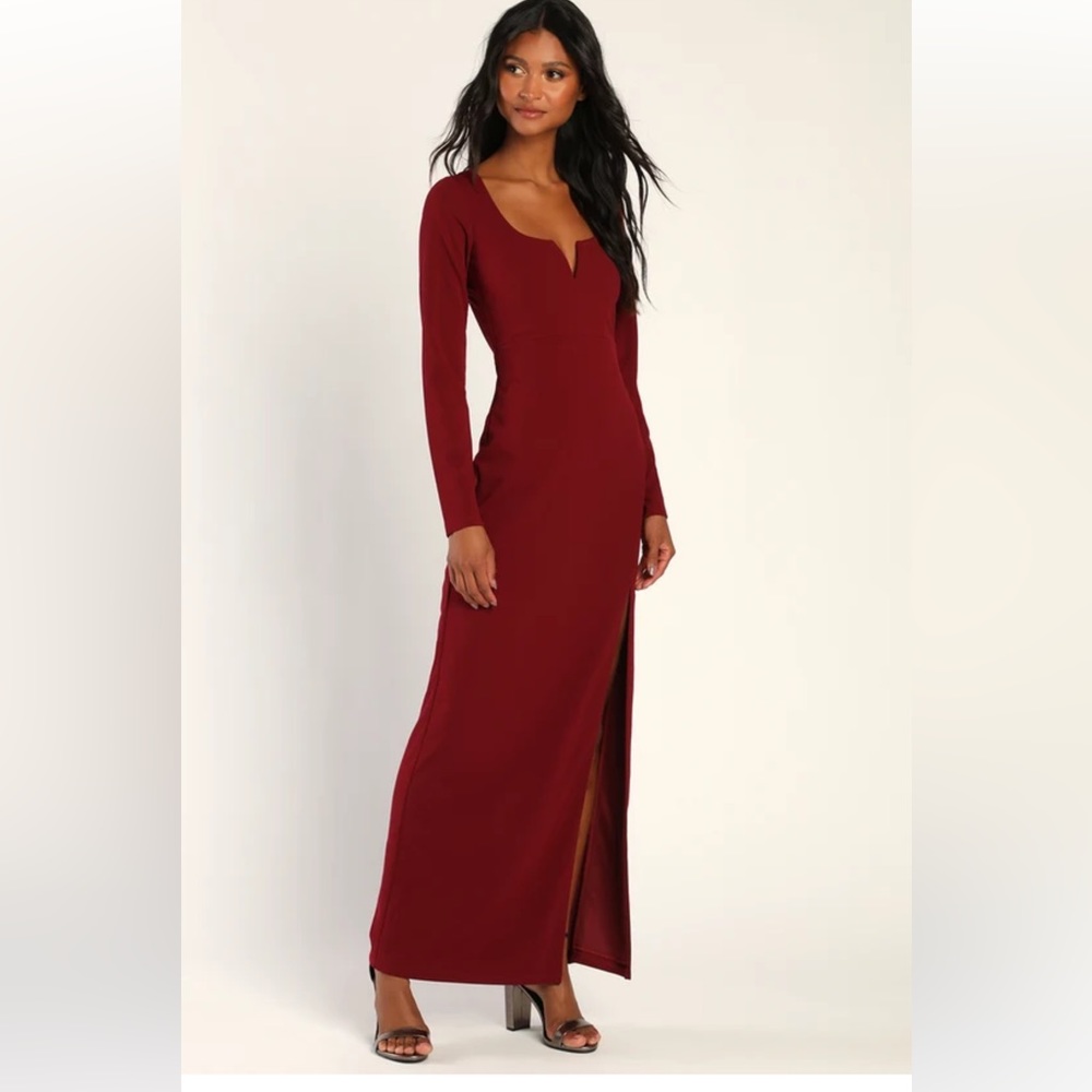 Lulus brand new True Love Lasts Burgundy Long Sleeve Backless Maxi Dress